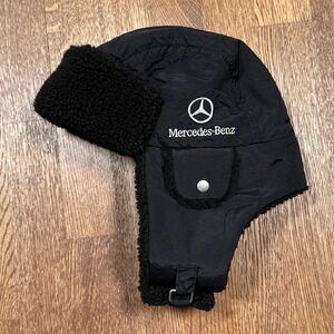 Mercedes Benz Sherpa Fleece Black Nylon Aviator Hat Cap Unisex One Size